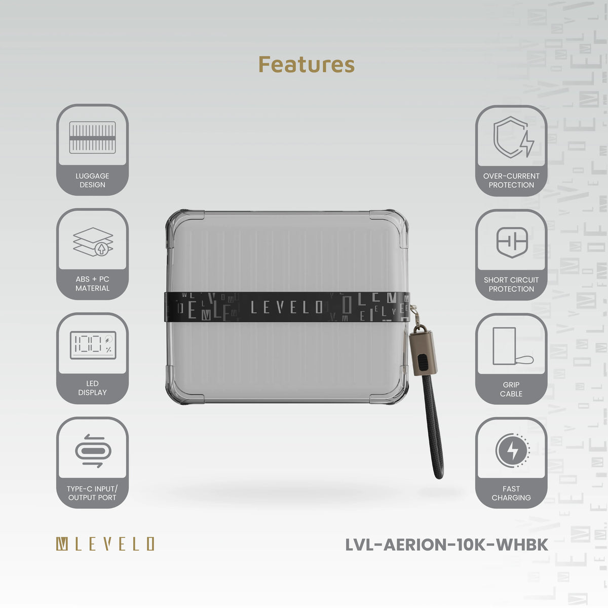 باور بانك ليفيلو Aerion سعة 10000 mAh مع كابل مسكة USB-C – تفاصيل المنتج والعبوة
