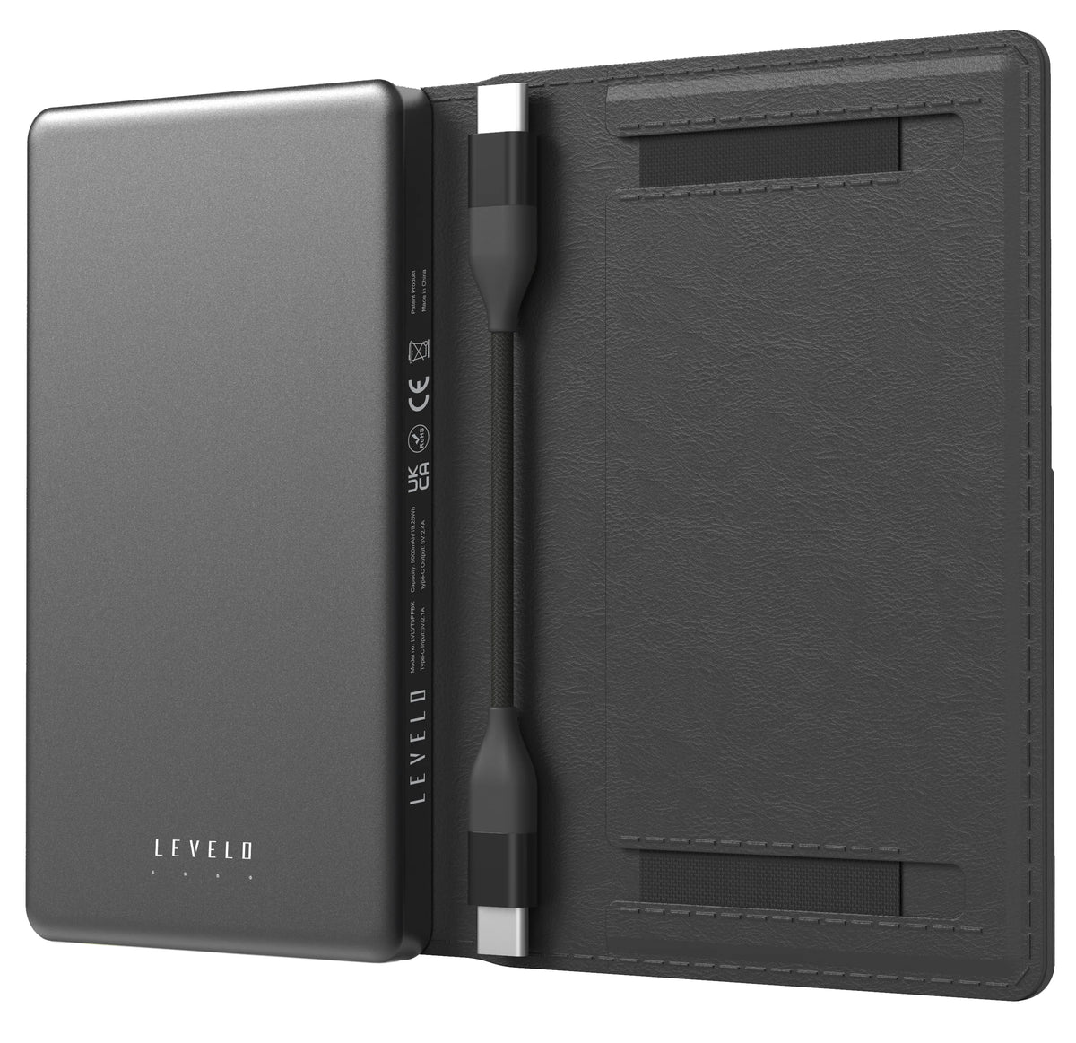 محفظة ليفيلو Vermont‏3 في 1 مع باور بانك 5000 mAh – أسود – تفاصيل المنتج والعبوة