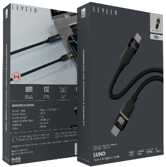 كابل ليفيلو Luno من USB-C إلى USB-C بقدرة 60 واط – متر واحد – أسود – تفاصيل المنتج والعبوة