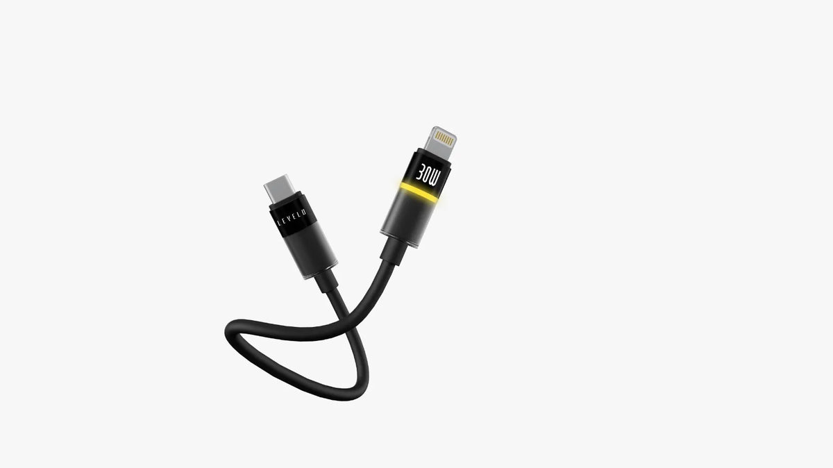 كابل ليفيلو Luno من USB-C إلى Lightning بقدرة 30 واط – متر واحد – أسود – تفاصيل المنتج والعبوة