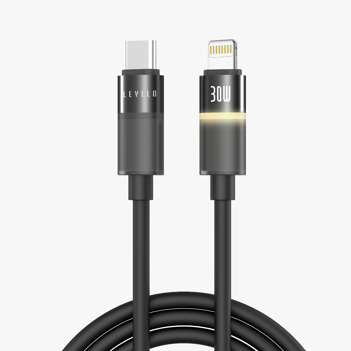 كابل ليفيلو Luno من USB-C إلى Lightning بقدرة 30 واط – متر واحد – أسود – تفاصيل المنتج والعبوة