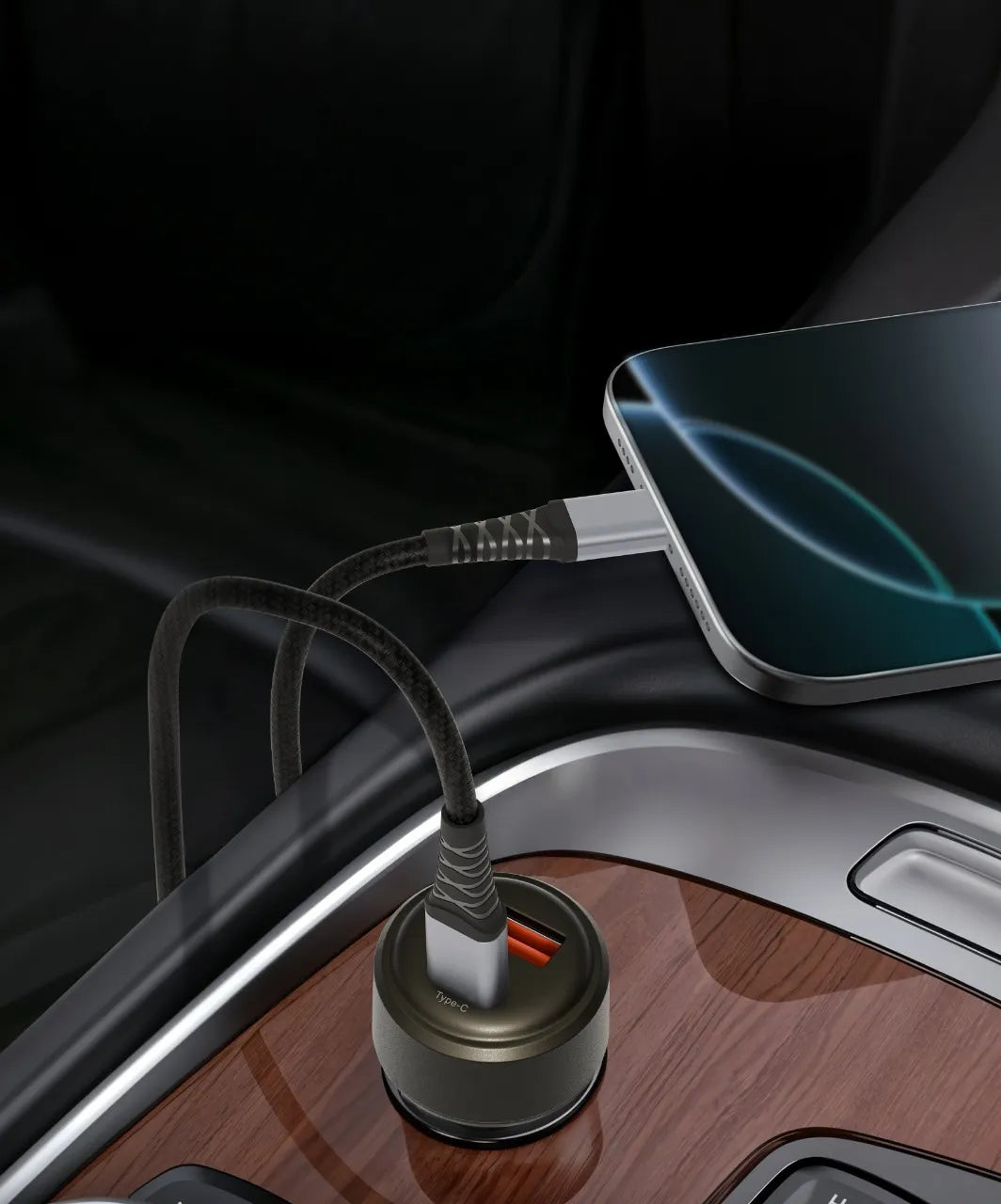 شاحن سيارة ليفيلو Nori Mini بمنفذين وإجمالي 60 واط مع كابل USB-C إلى USB-C – تفاصيل المنتج والعبوة