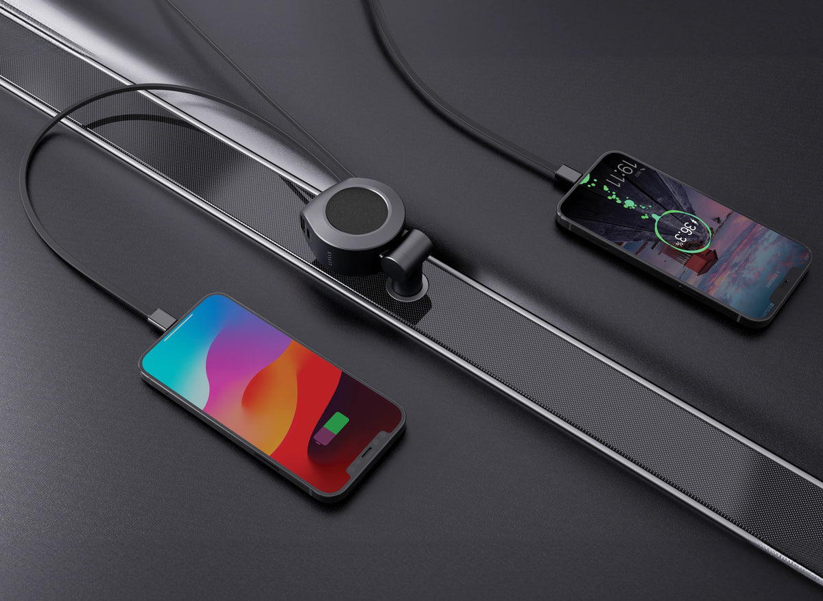 شاحن سيارة ليفيلو Orbis ‏4 في 1 بكابلي USB-C قابلين للسحب – أسود – صورة المنتج