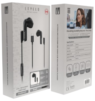 سماعات ليفيلو Soundflex ‏2 في 1 – لاسلكية وسلكية USB-C – تفاصيل المنتج والعبوة