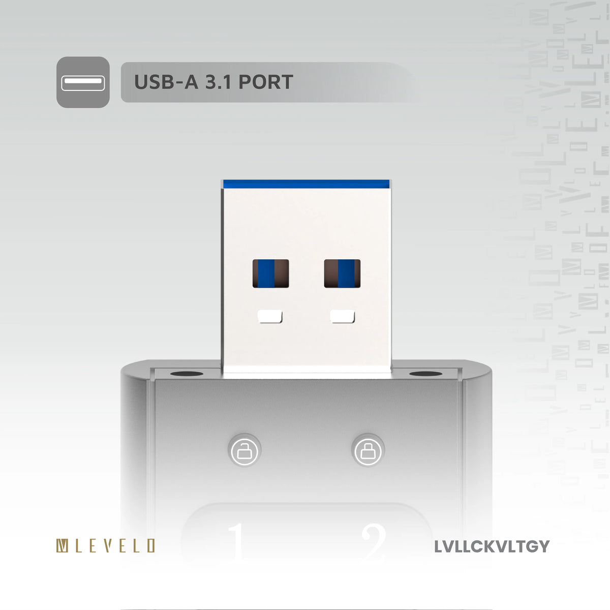 ذاكرة USB ليفيلو Lockvault المشفّرة بسعة 128 جيجابايت ولوحة أرقام – تفاصيل المنتج والعبوة