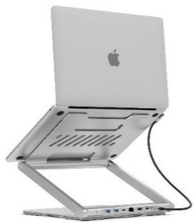 حامل لابتوب ليفيلو AeroLink مع موزع 7 في 1 – فضي – تفاصيل المنتج والعبوة