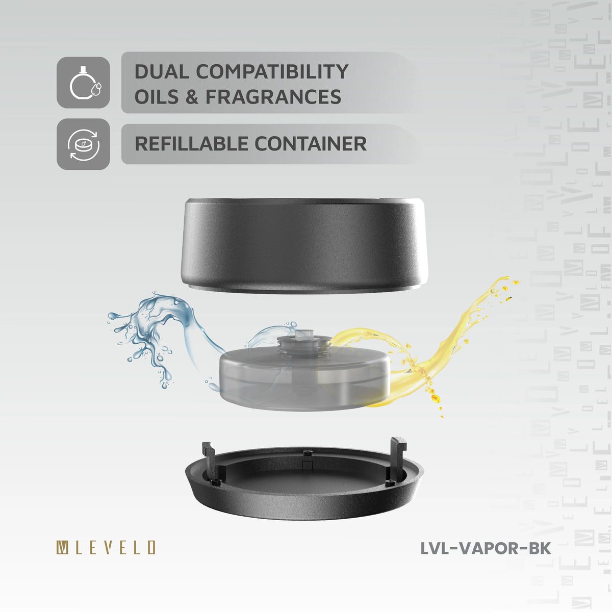 ناشر عطر سيارة ليفيلو Vapor سعة 25 مل ببطارية 400mAh – أسود – تفاصيل المنتج والعبوة
