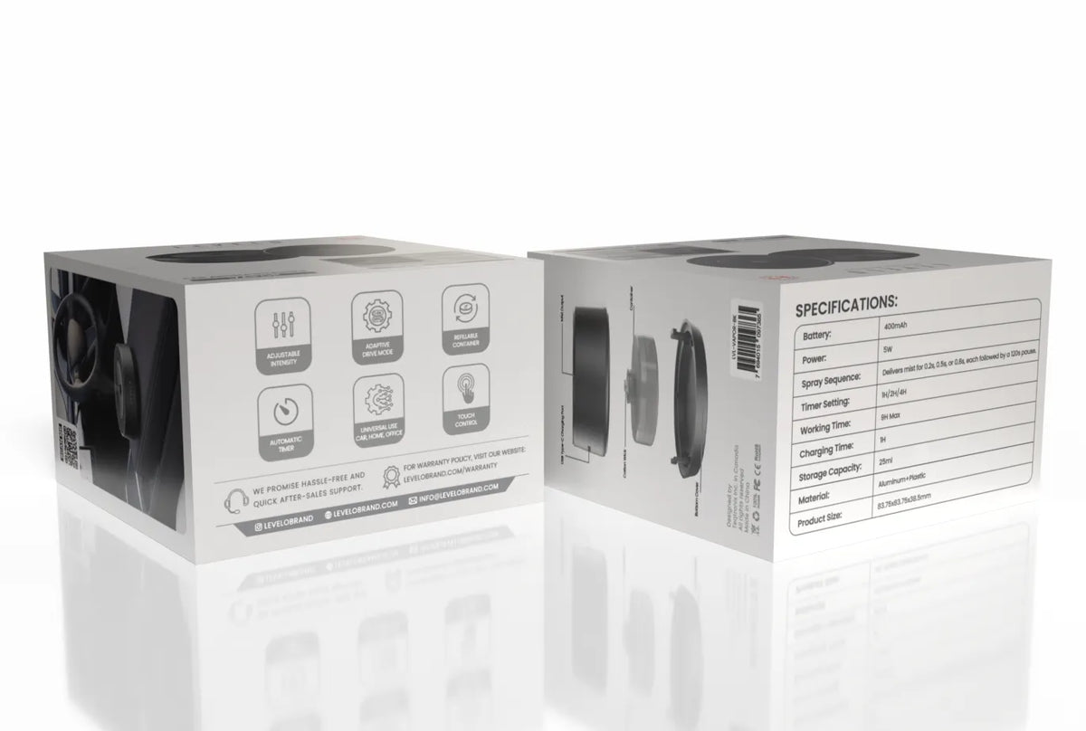 ناشر عطر سيارة ليفيلو Vapor سعة 25 مل ببطارية 400mAh – أسود – تفاصيل المنتج والعبوة
