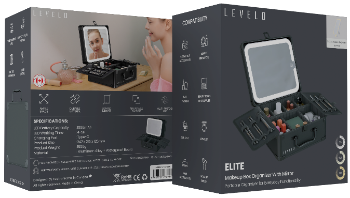حقيبة تنظيم مكياج ليفيلو Elite بمرآة LED قابلة للفصل – أسود – تفاصيل المنتج والعبوة