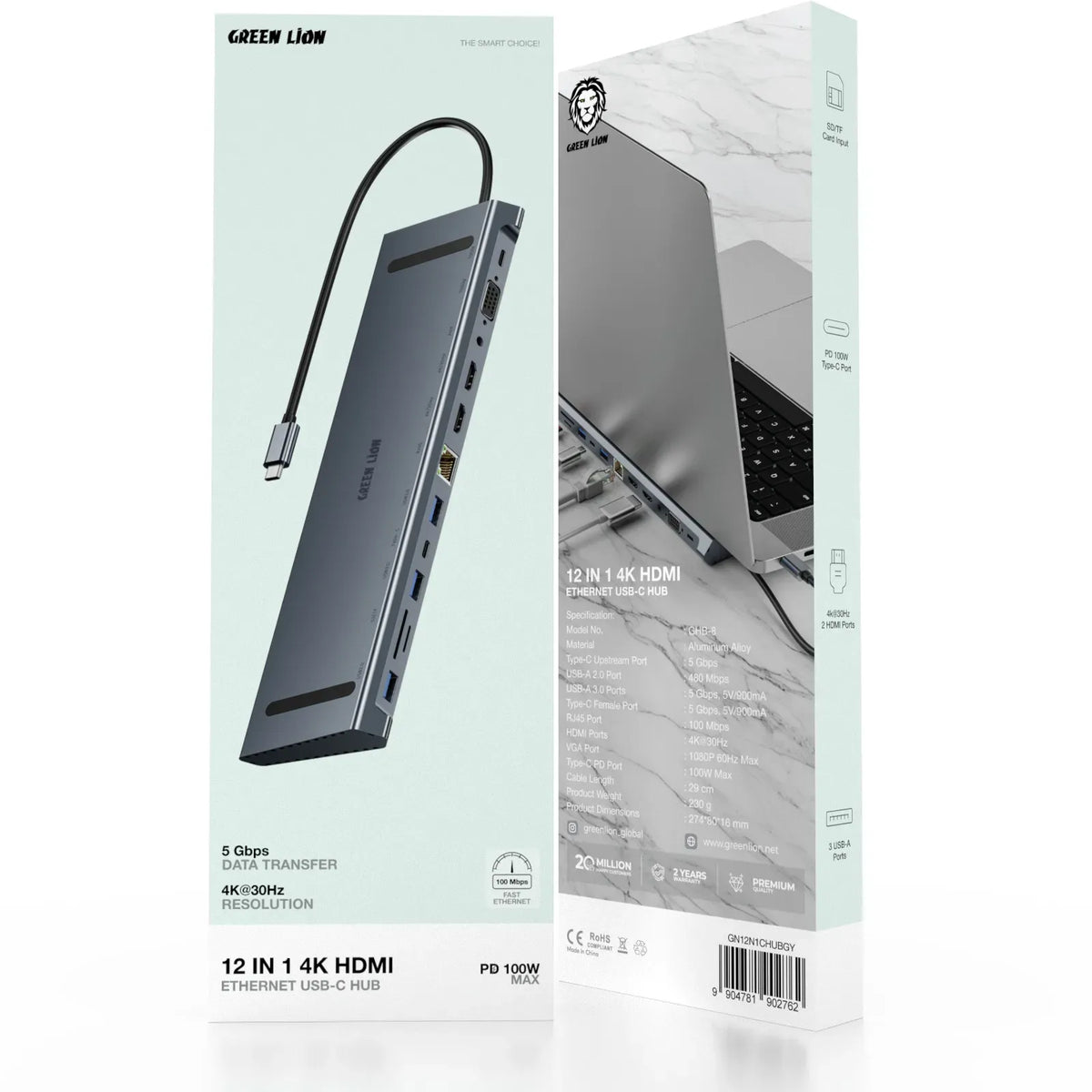 Green Lion 12 in 1 4k Hdmi Ethernet USB C Hub Gray – image 11