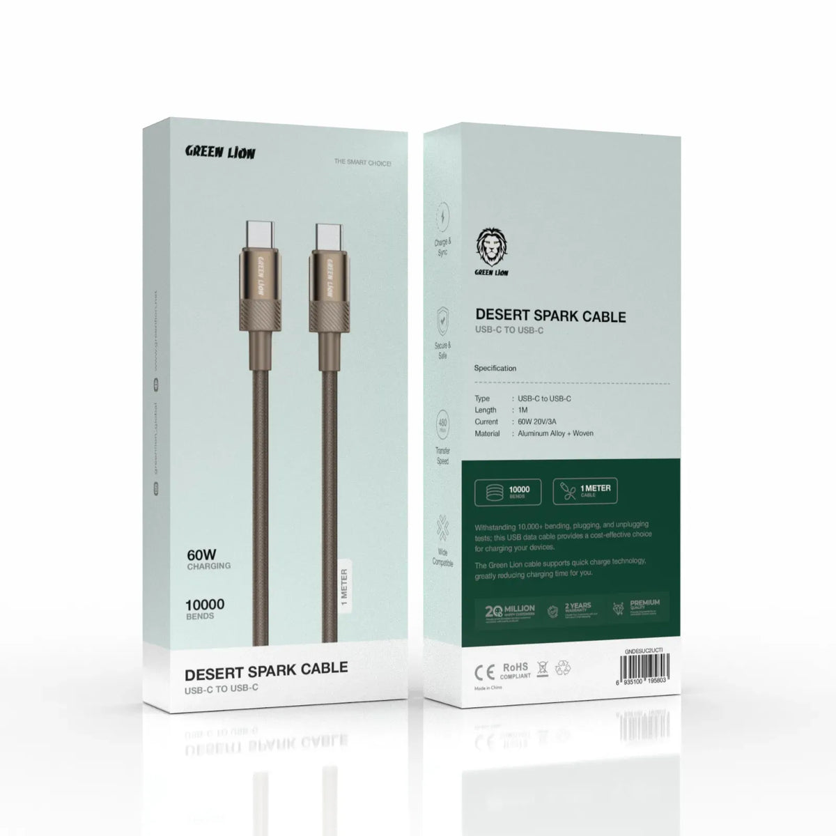 Green Lion Desert Spark Cable USB C to USB C 60w Desert Titanium – image 3