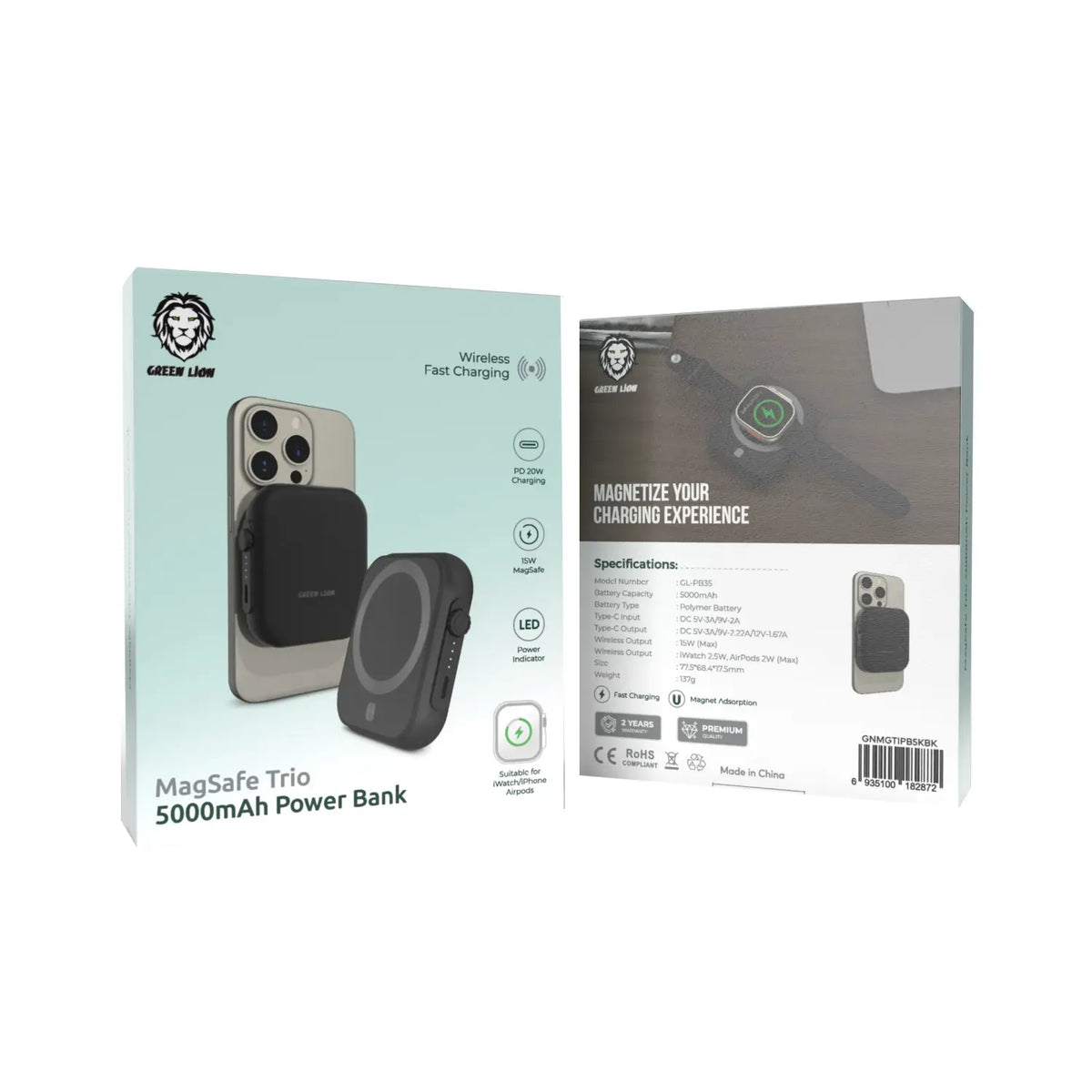 Green Lion MagSafe Trio Power Bank 5000mAh PD 20w Black – image 4