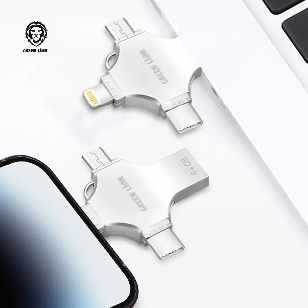 Green Lion 4 in 1 USB Flash Drive 64gb Silver – image 2