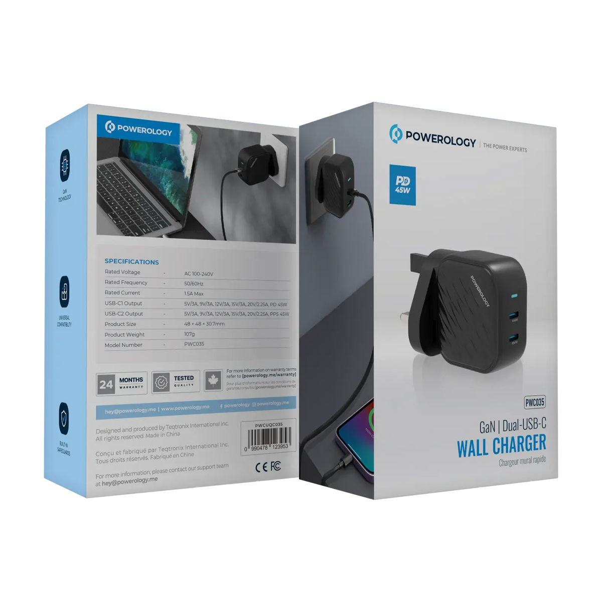Powerology Gan Dual USB C Wall Charger Black – image 7