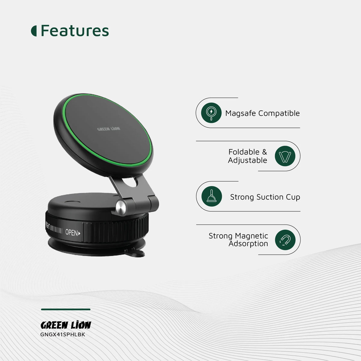 Green Lion Gx 41 MagSafe Suction Phone Holder Black – image 9