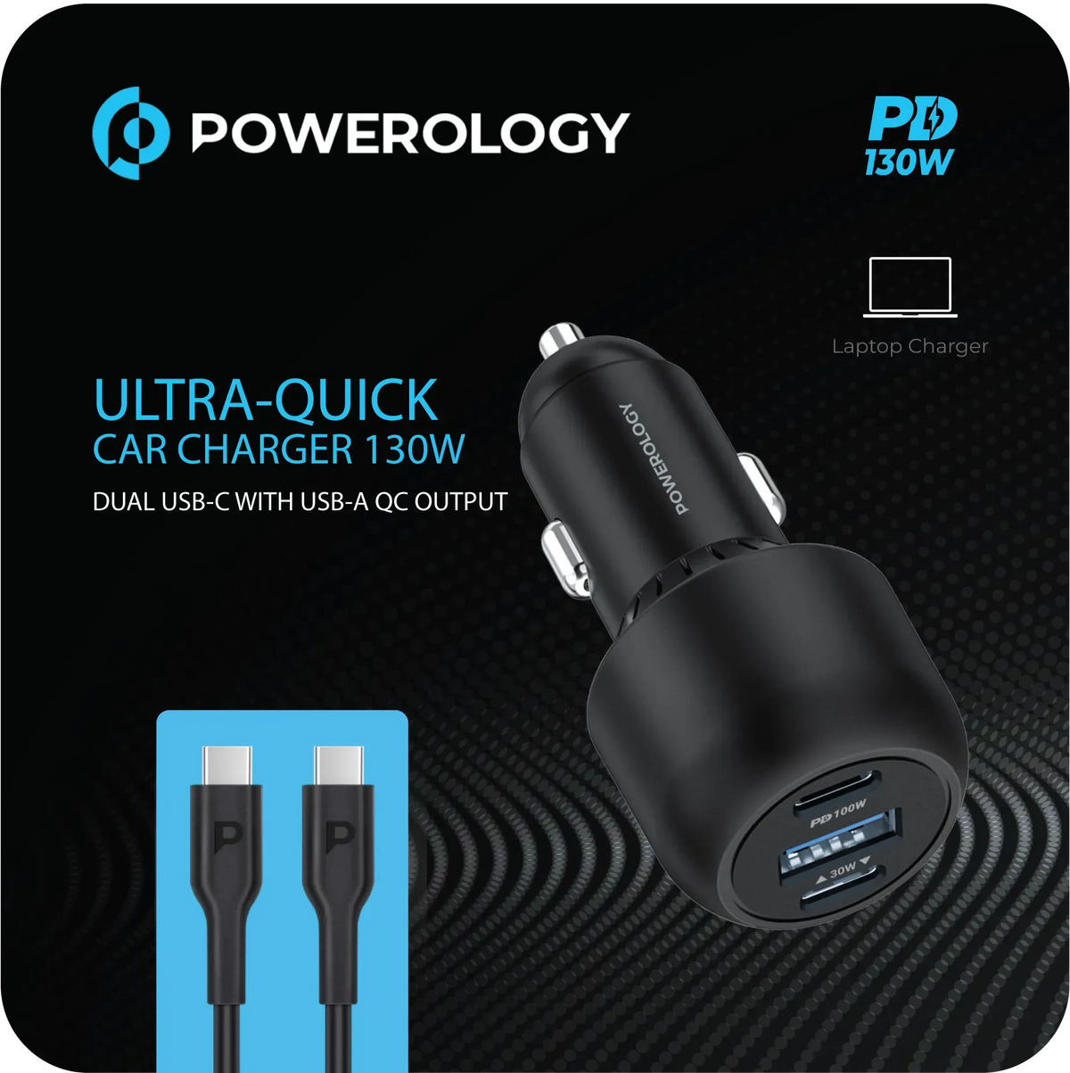 Powerology 63w Ultra Quick Gan Charger 45w PD USB A Quick Charge 18wqc3 0 with 60w Type C to Type C Cable – image 10