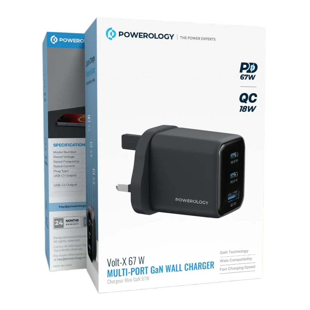 Powerology Volt X 67w Multi Port Gan Wall Charger Black – image 7
