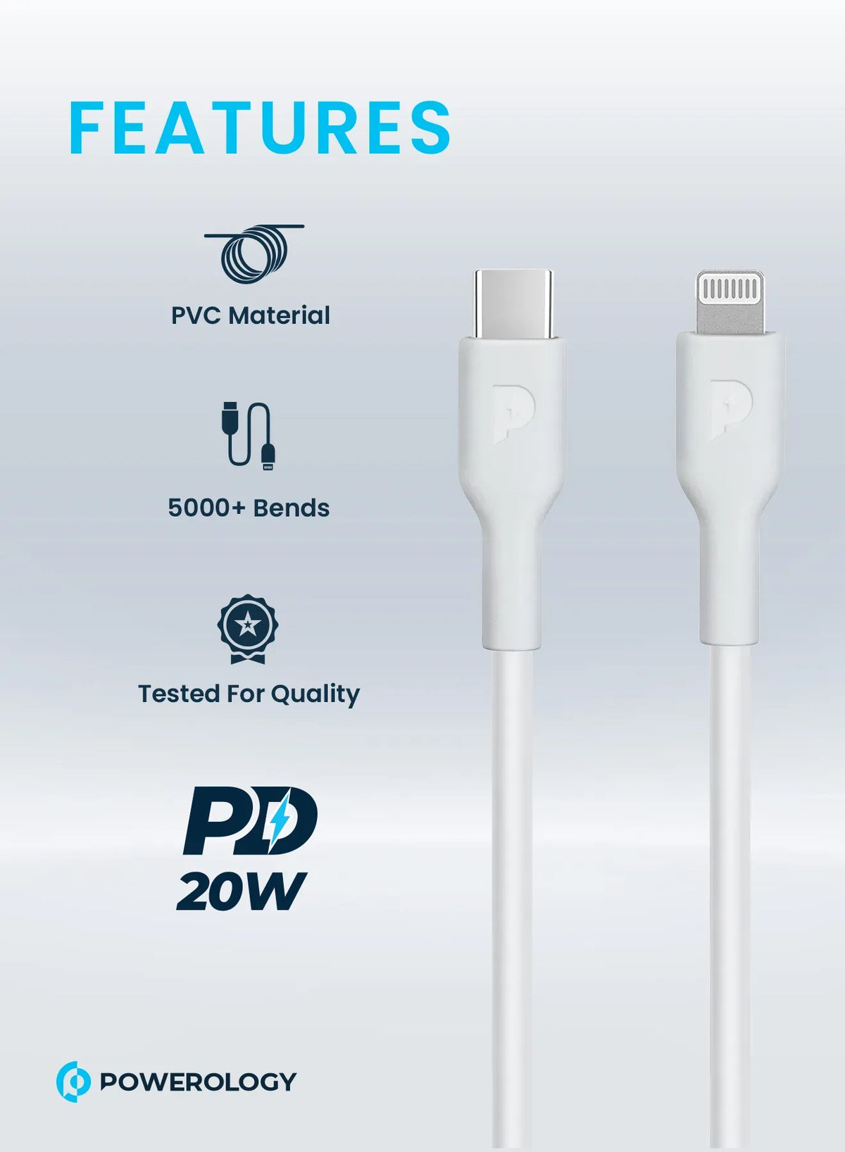 Powerology TPE Type-CTo Lightning Cable PD 20 W - White – image 4