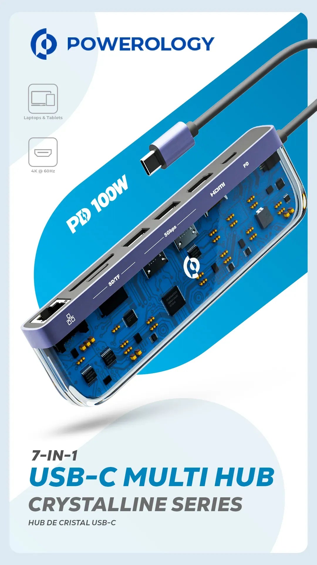 Powerology 7 in 1 USB-C Multi Hub Crystalline Series - Transpare nt – image 6