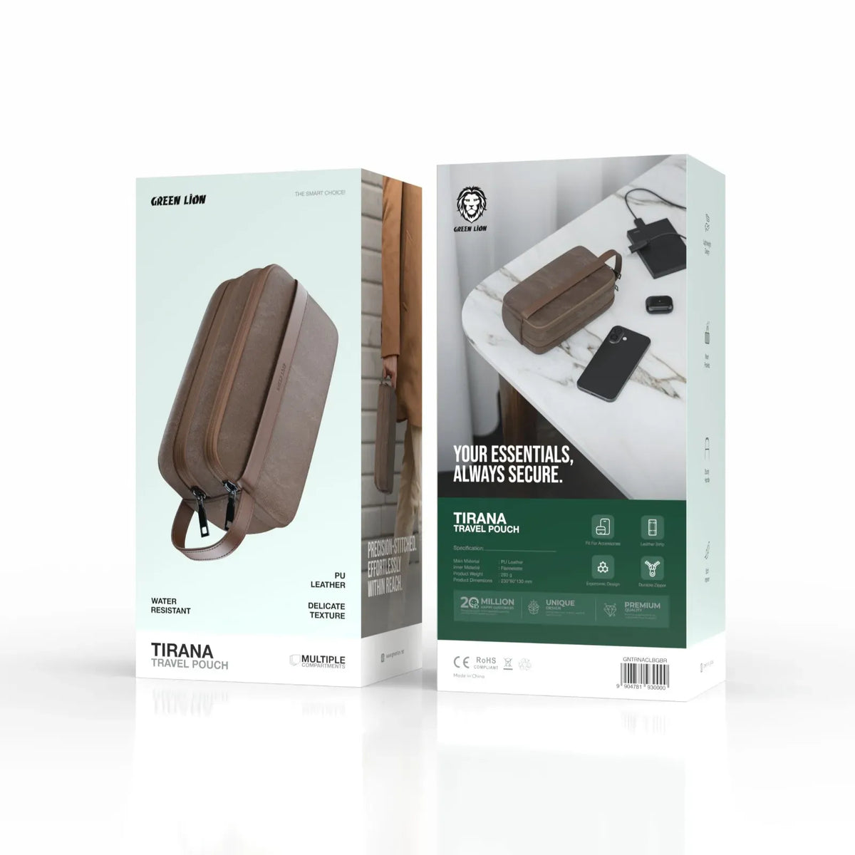 Green Lion Tirana Travel Pouch - Brown