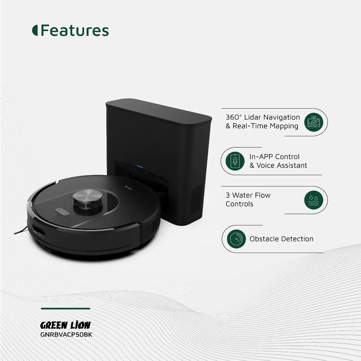 Green Lion Smart Robot Vacuum Pro 4000 Pa Suction - Black – image 6