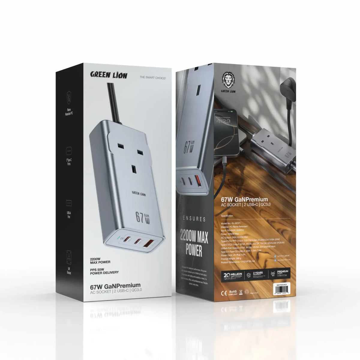 Green Lion 67w Gan Premium AC Socket Gray – image 4