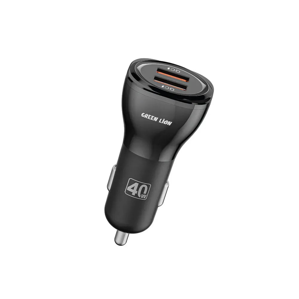 Green Lion Dual QC 3.0 Car Charger 40 W(QC 20 W*2)With USB-Ato USB-CCable 1 M - Black