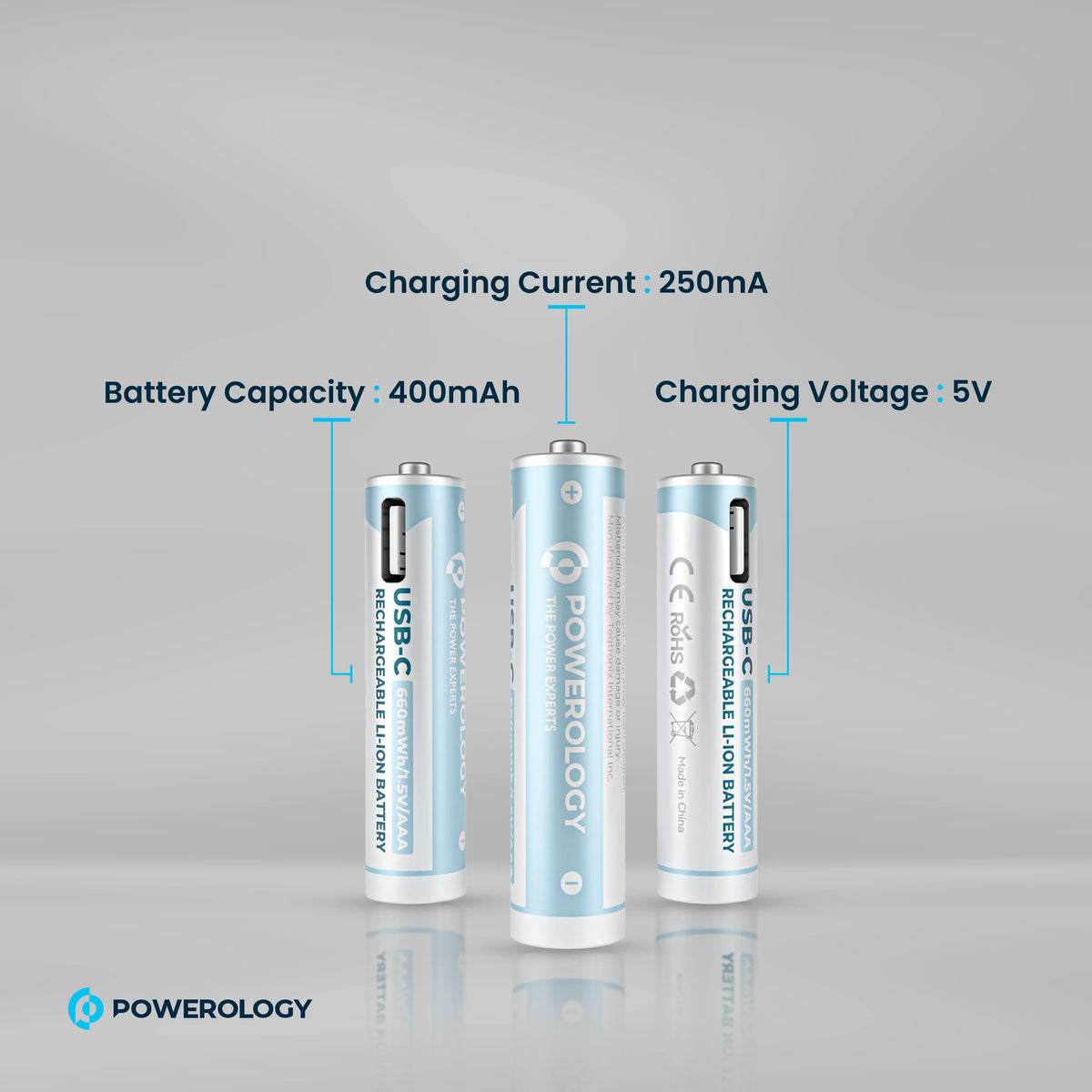 Powerology 1 5v Type C Rechargeable Lithium Ion Battery Aaa Battery 660mwh 4pcs Per Pac – image 9