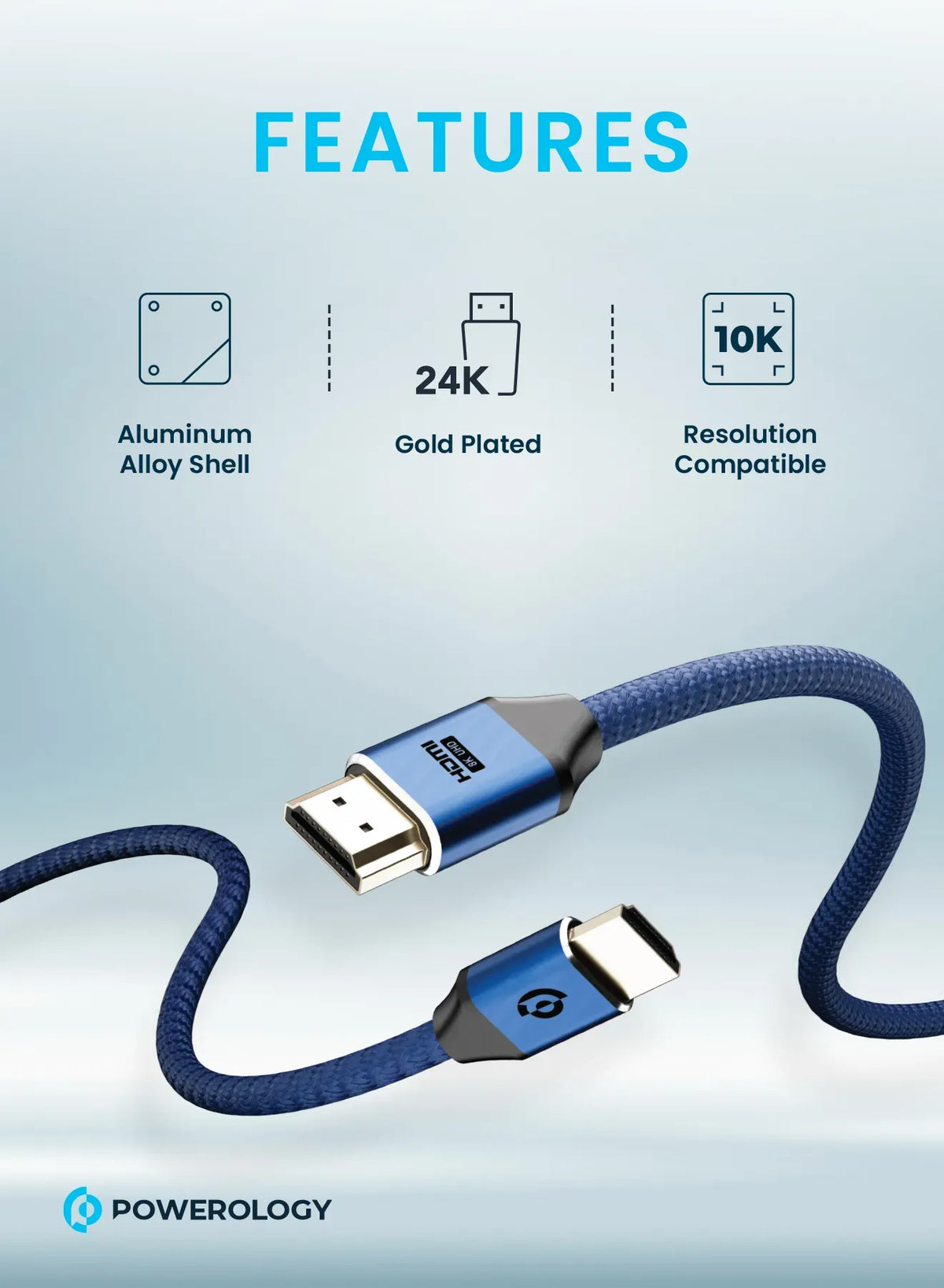 Powerology 8 KHDMI Braided Cable 3 M - DarkBlue – image 2