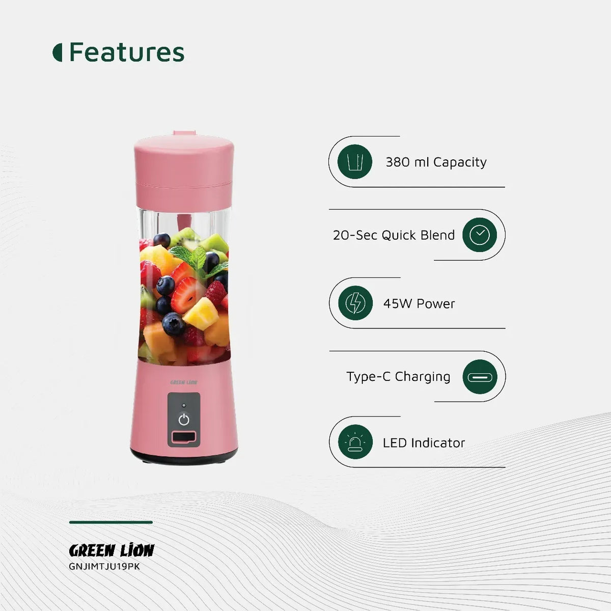 Green Lion Juice Mate Portable Juicer 380 ml - Pink – image 10
