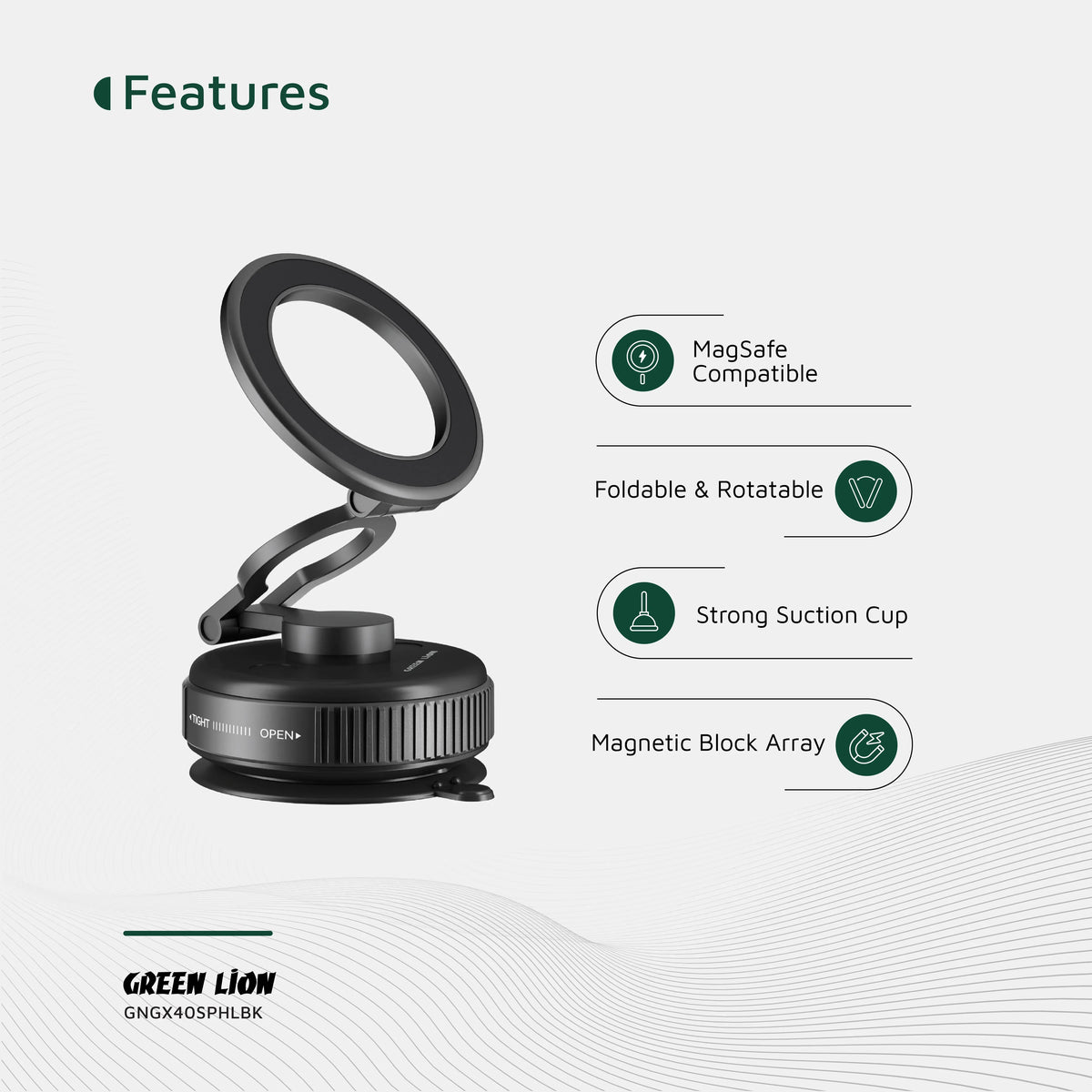 Green Lion Gx 40 MagSafe Suction Phone Holder Black – image 12