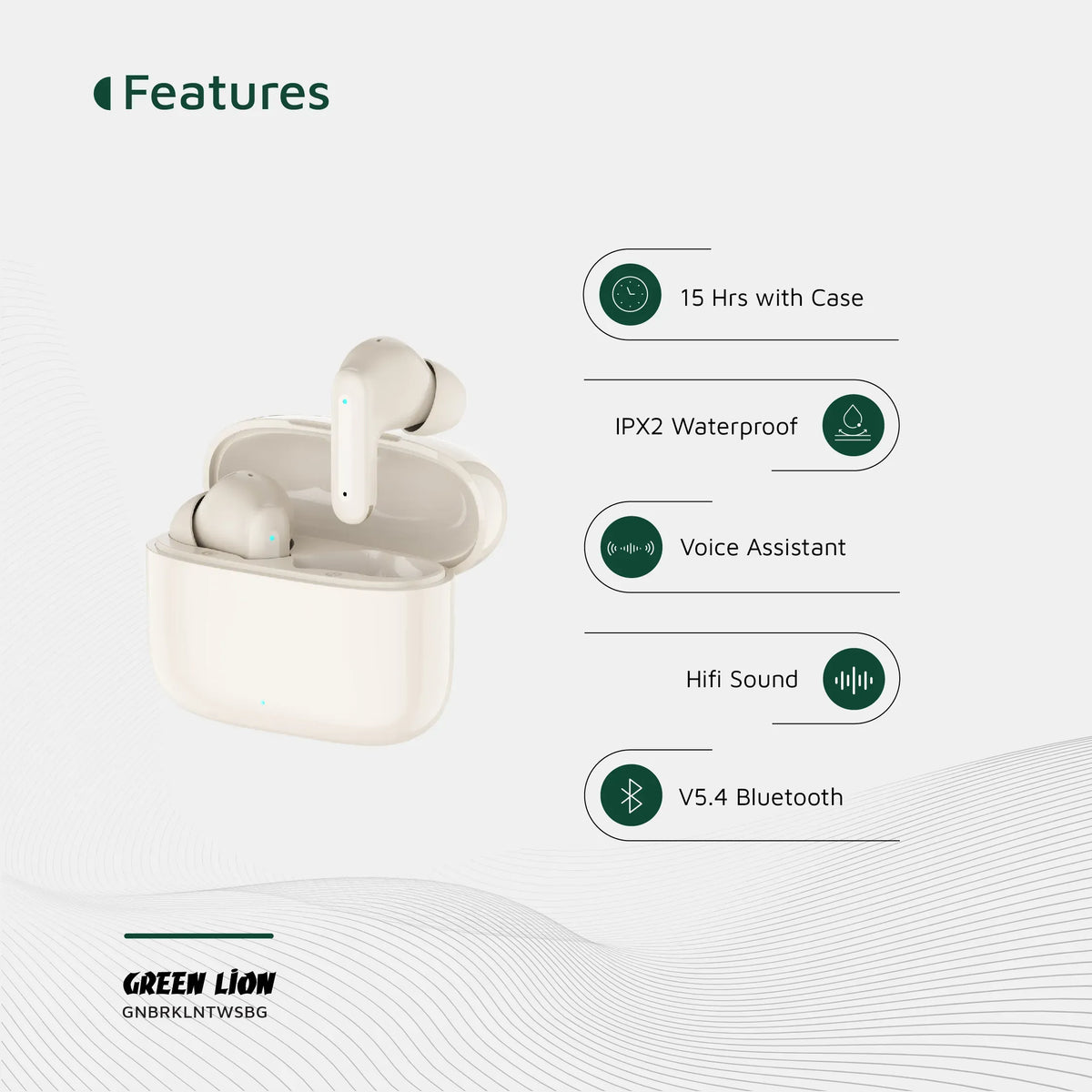 Green Lion Brooklyn True Wireless Earbuds - Beige – image 9