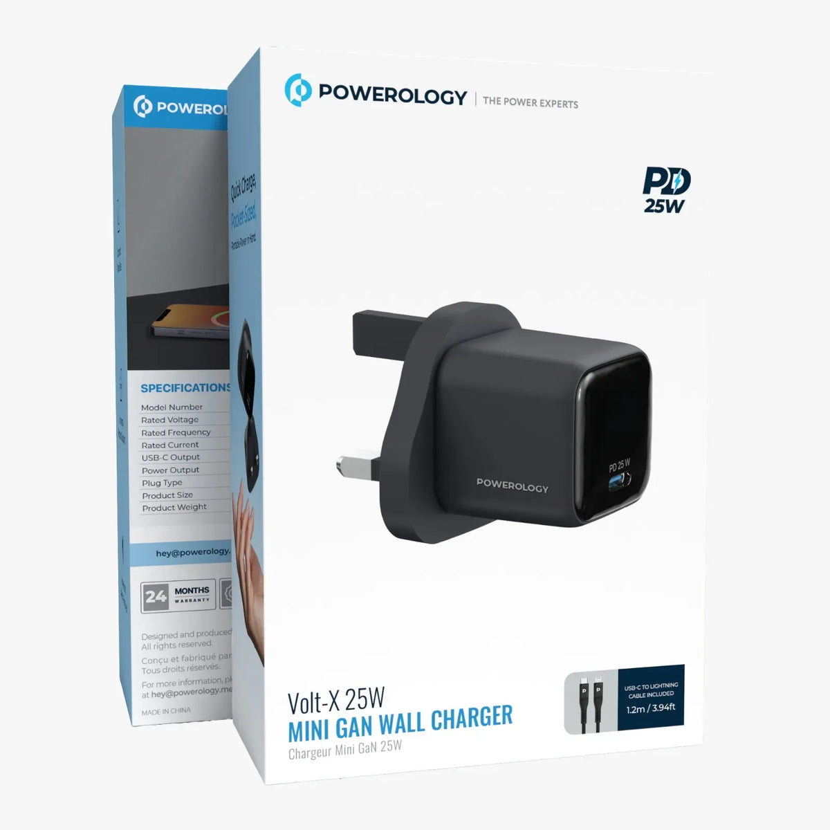Powerology Volt-X 25 W Mini Gan Wall Charger Chargeur Mini Gan 25 W - Black