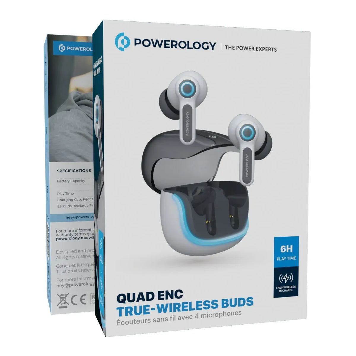 Powerology Quad ENCTrue- Wireless Buds - White