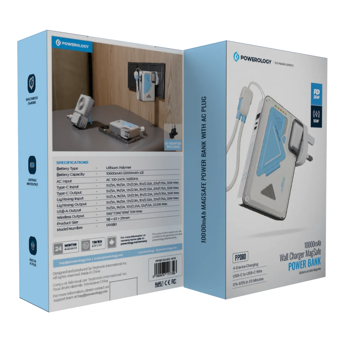 Powerology 10000 m Ah Wall Charger MagSafe Power Bank - white
