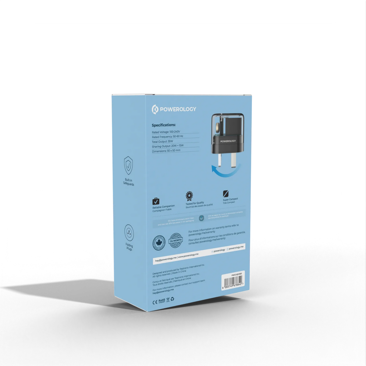 Powerology Crystalline Series Dual PD Gan Charger with Folding Plugs – image 3