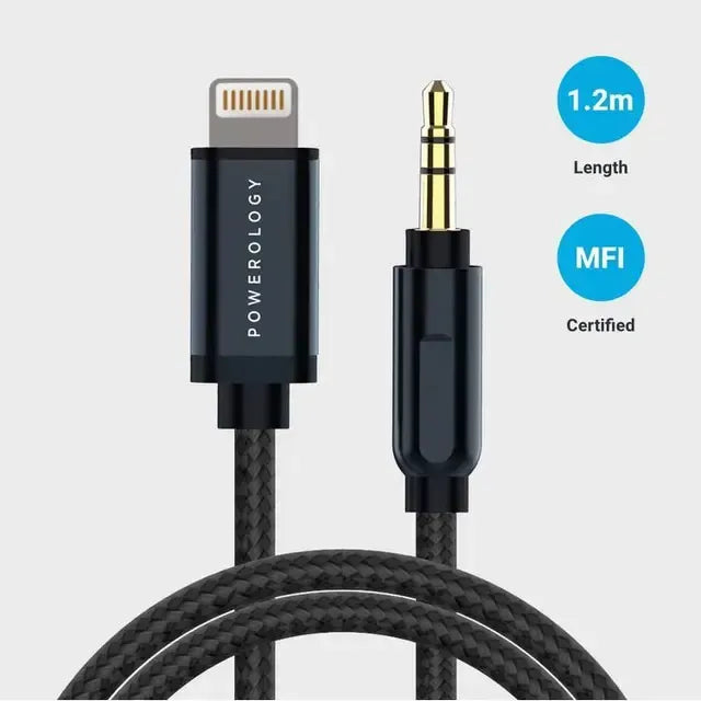 Powerology Aluminum Braided Audio Cable Lightning to 3.5 mm AUX(1.2 m/4 ft) - Black – image 4