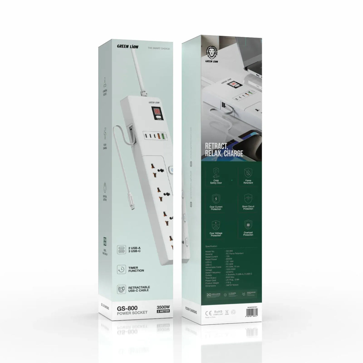 Green Lion GS-800 Power Socket 2 M 3500 W - White – image 2