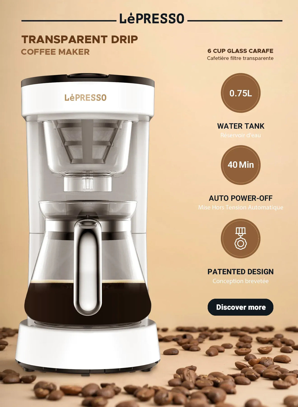 LePresso Drip Coffee Machine Bs Plug 0 75l White – image 8