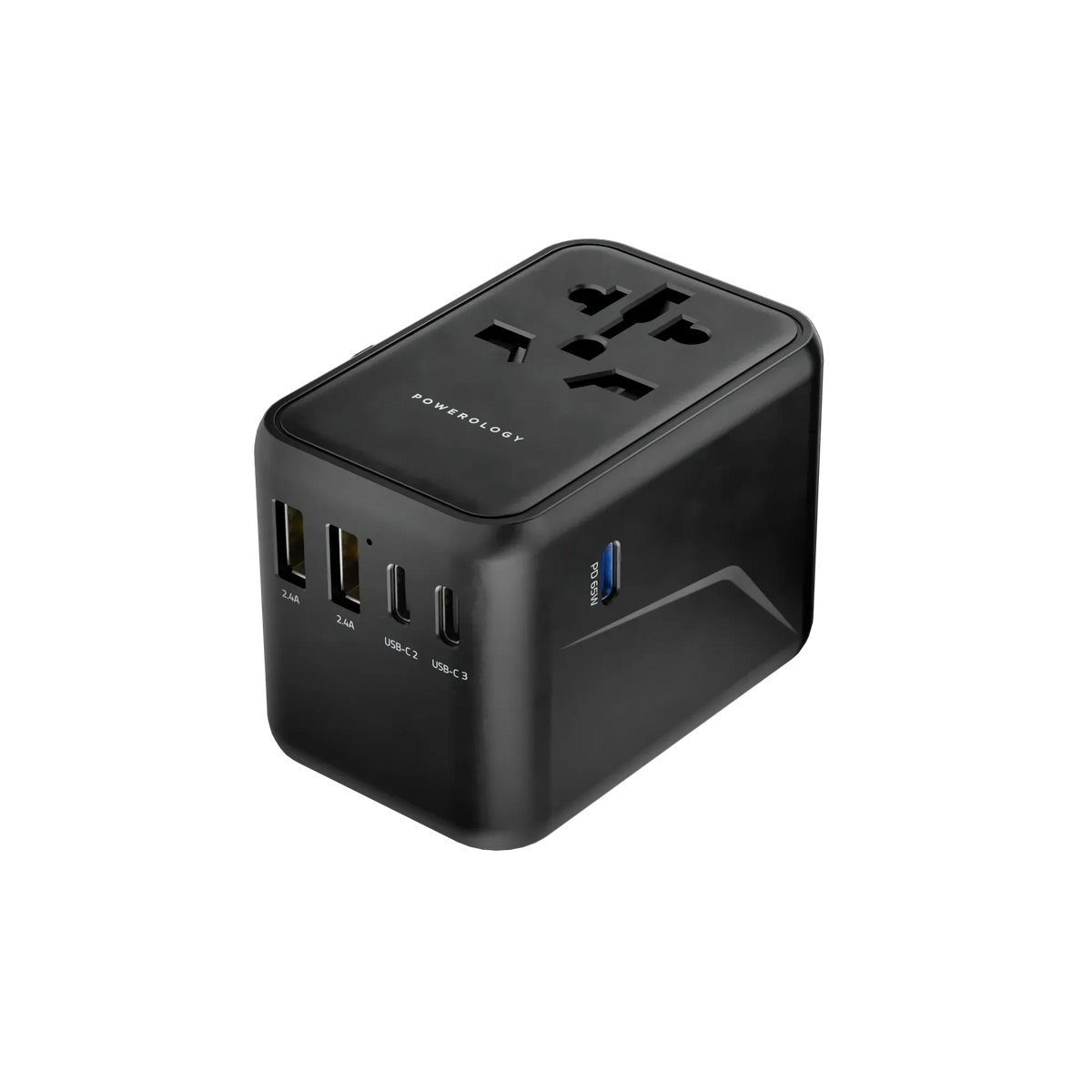 Powerology Universal Multi-Port Ga N Travel Adapter 3 x Type-CWith 2 x USB-A Ports 65 W PD - Gray – image 6