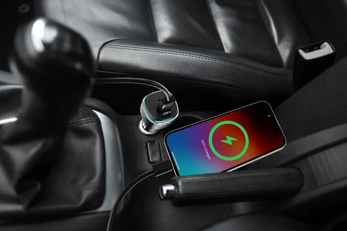 Powerology 75 W Dual-Port High-Power Car Charger with Typc-CCable - Black/Gre y – image 3