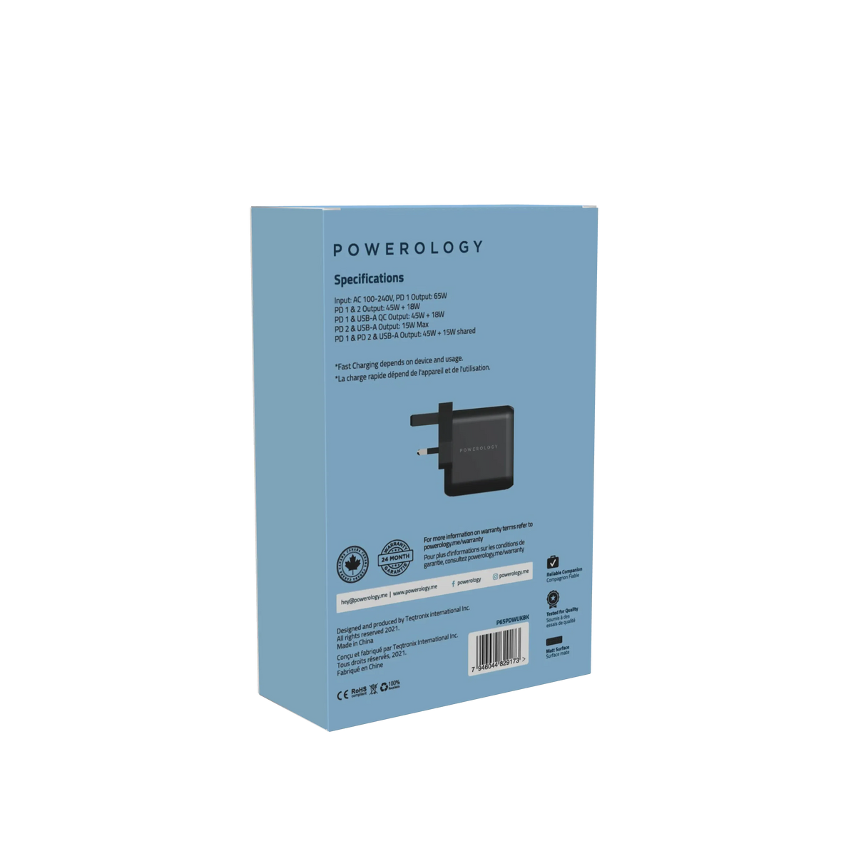 Powerology 3 Port 65w Gan Charger with PD Uk Black – image 10