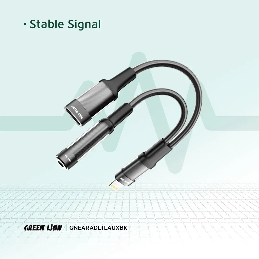 Green Lion 2 in 1 Earphone Charging Adapter Lightning to Lightning 3 5 12cm Black – image 6