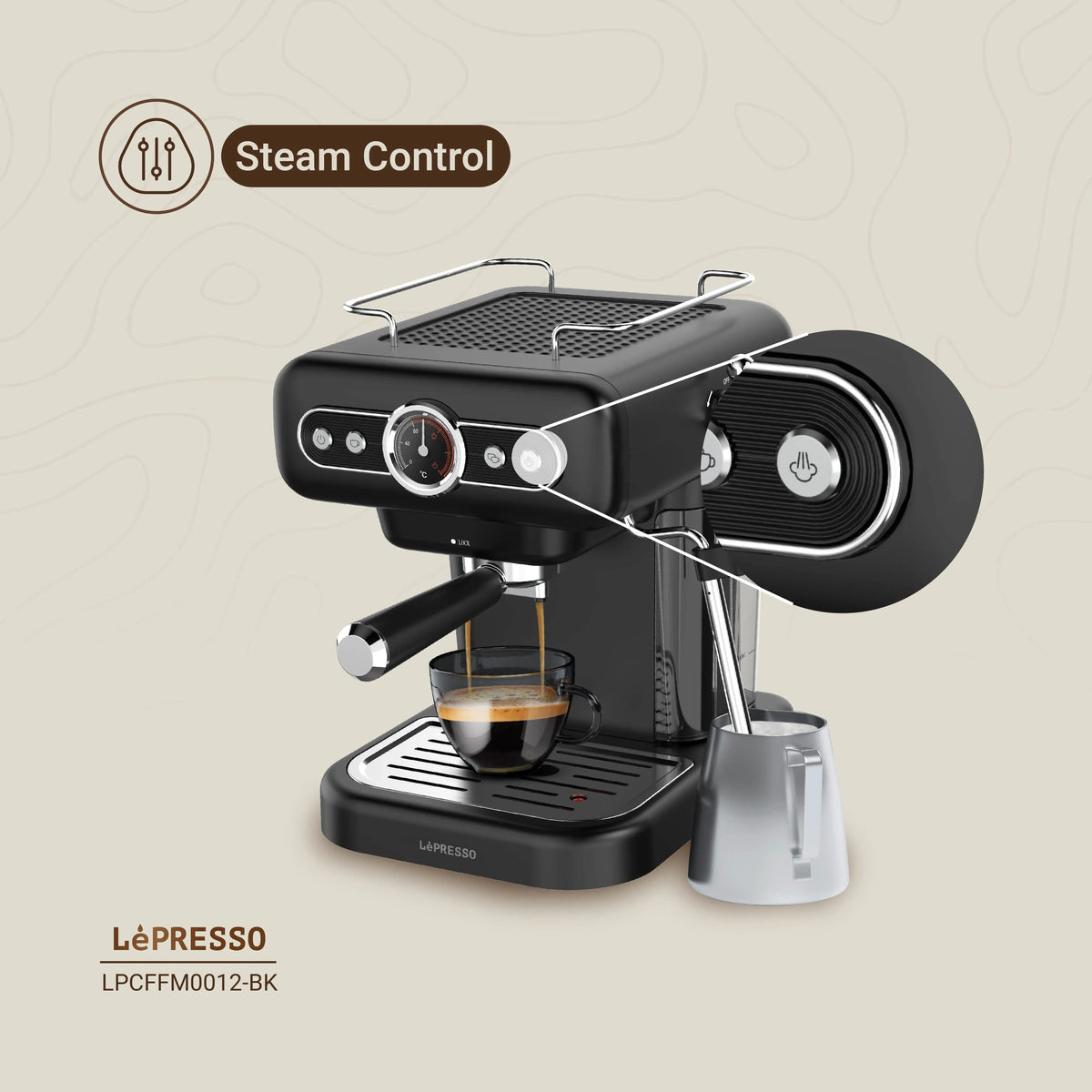 LePresso Retro Espresso Machine Boiler Gauge And Milk Steamer - Black – image 3