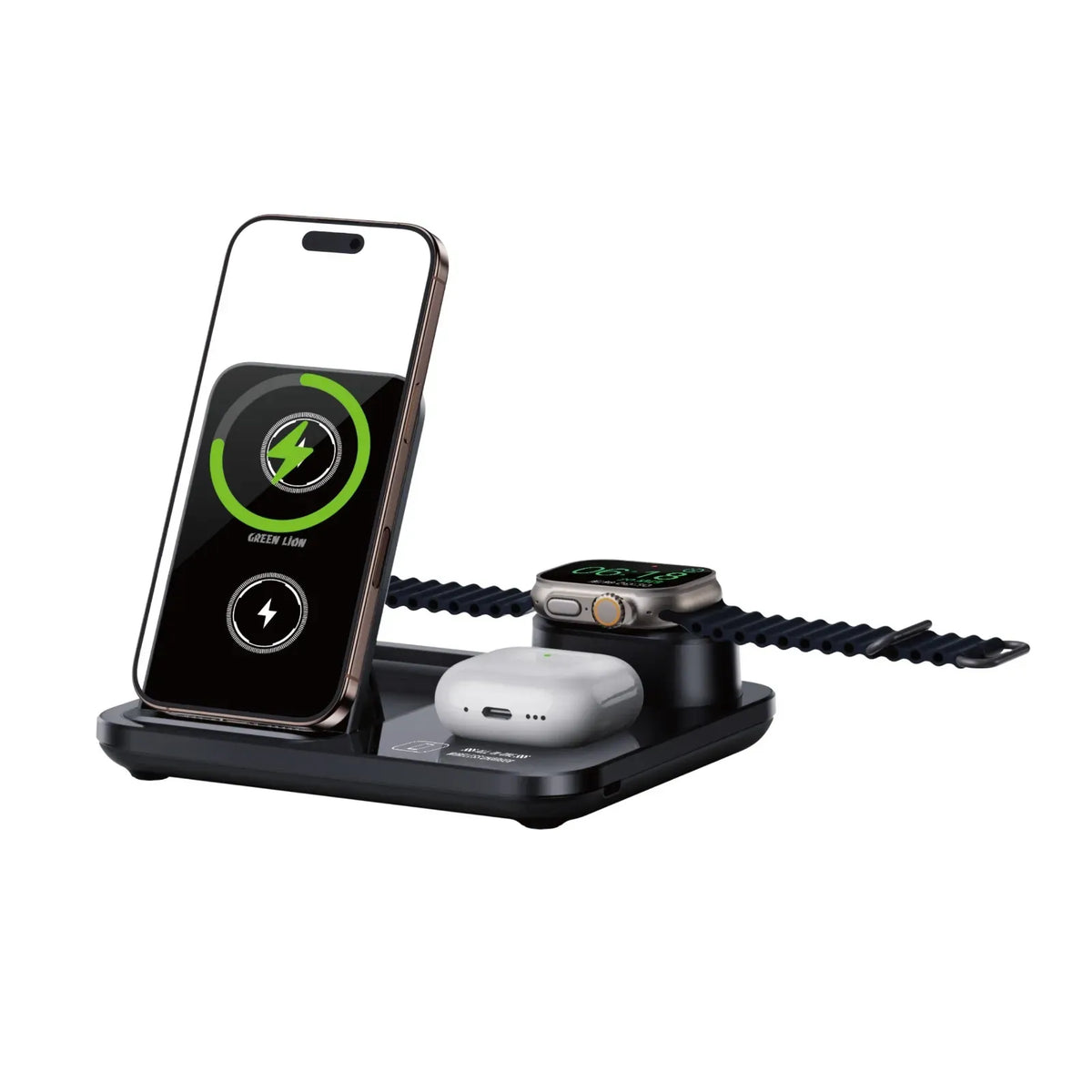 Green Lion 3 In1 Multifunctional Wireless Charger Black – image 3