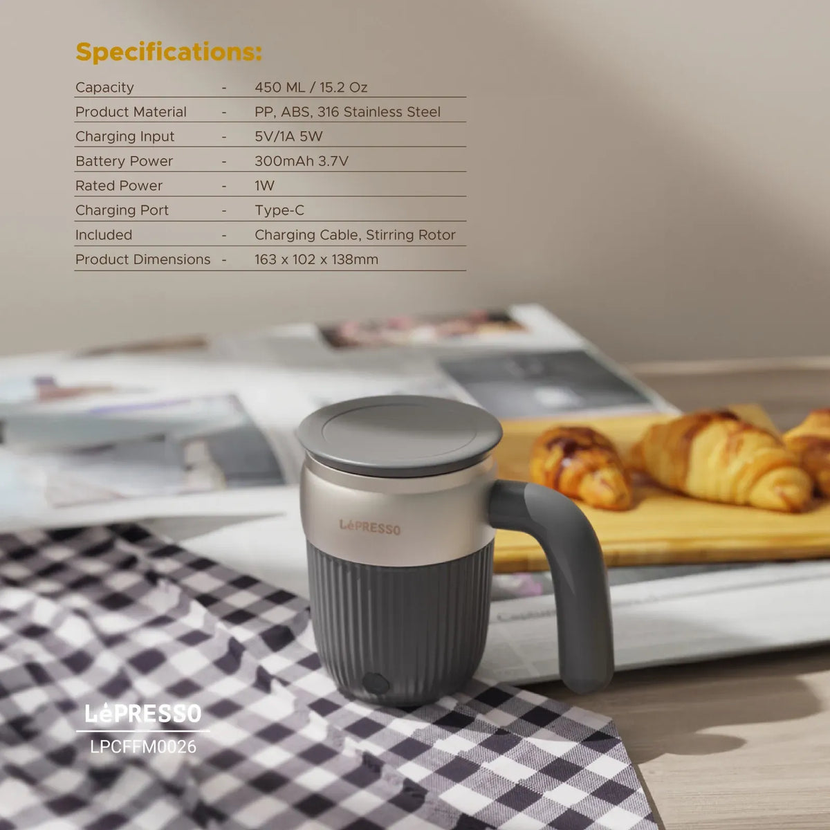 LePresso Auto Magnetic Stirring Mug 450ml Gray – image 12