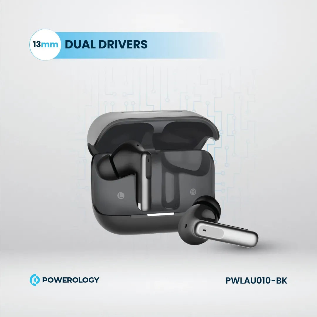 Powerology 6 Mic Hybrid ANC + ENCTrue Wireless Buds - Black – image 11