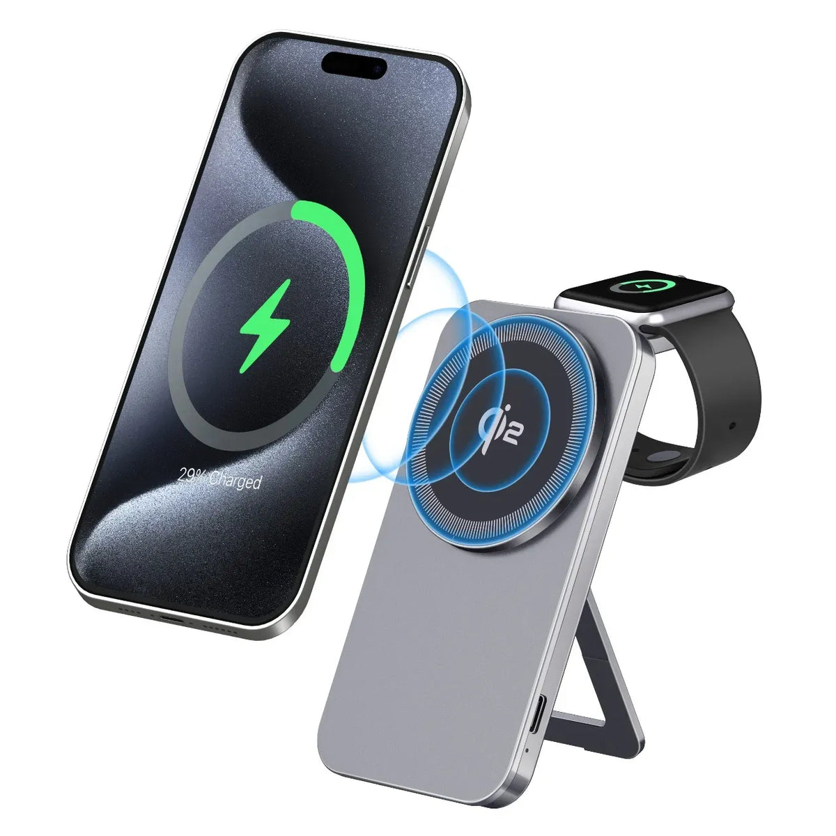 Green Lion Magstand Duo Wireless Charger with Kickstand 15w Gray – image 9