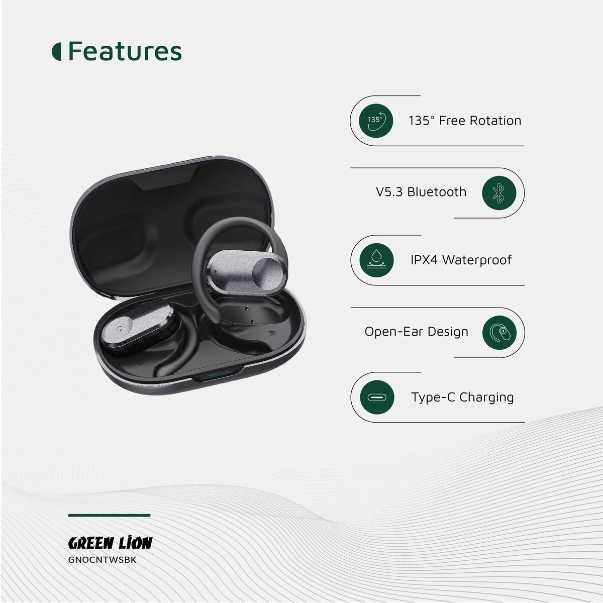 Green Lion Ocean Open Ear Headphones Black – image 10