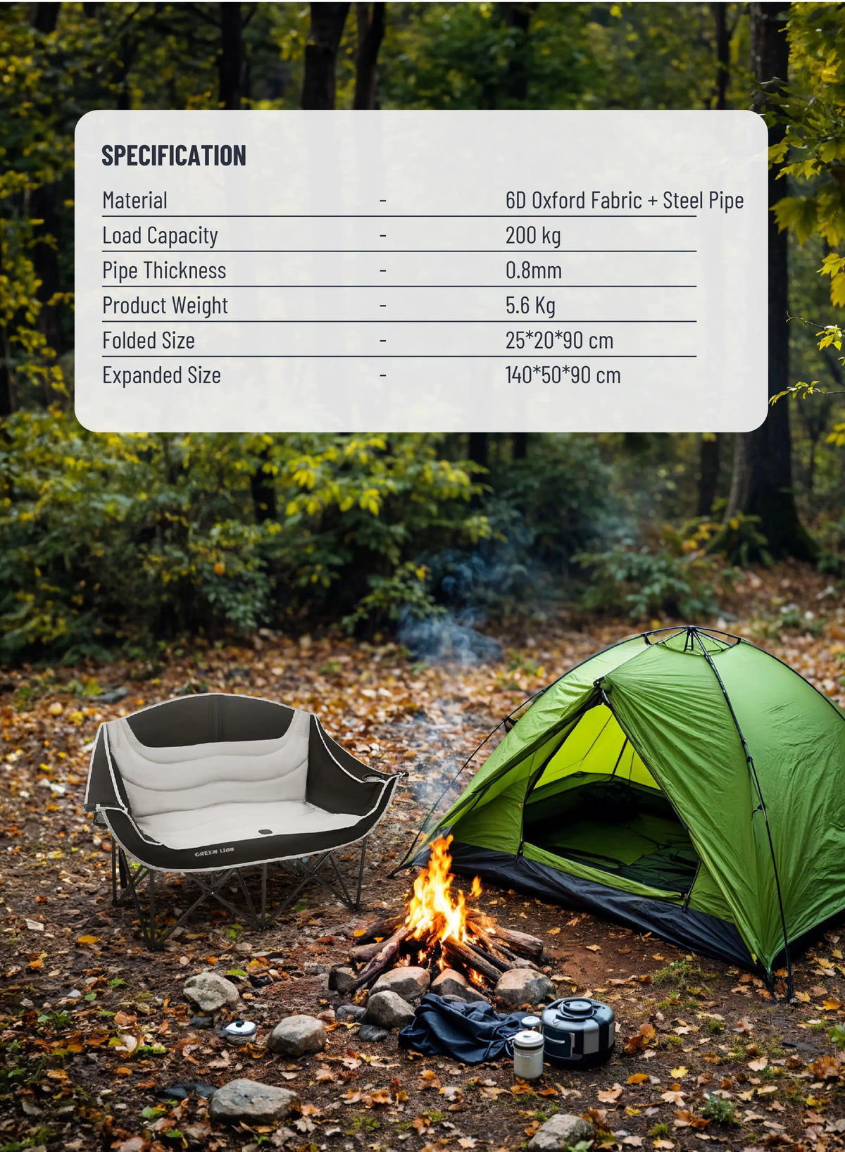 Green Lion Double Camping Chair Beige – image 20